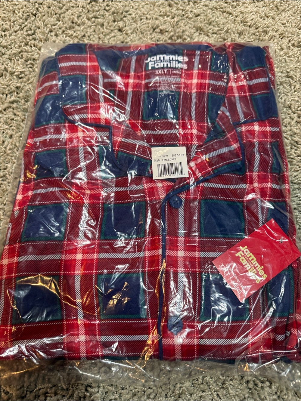 Men’s Red & Navy Plaid Pajama Set (3XLT) NEW